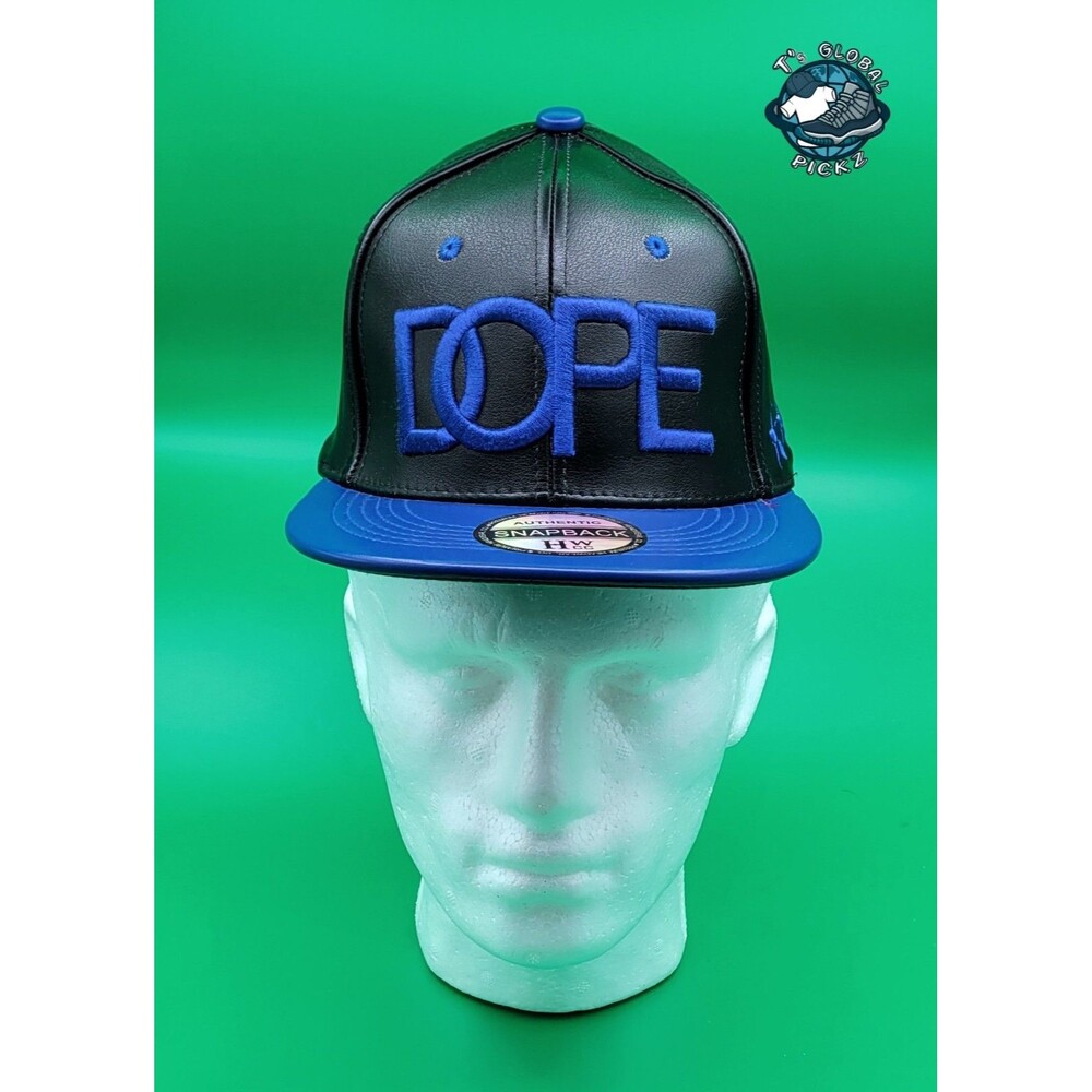 Dope Black Blue Faux Leather Snapback Hat "DOPE"